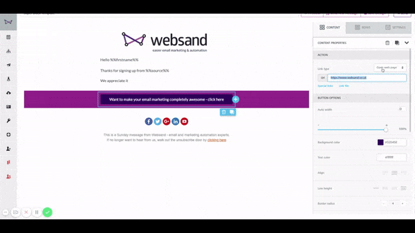 Websand email editor configure buttons