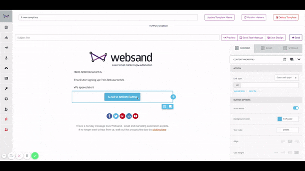 Websand email editor designing your call to action button