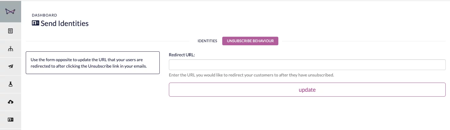 Websand redirecting unsubscribe clicks send identity