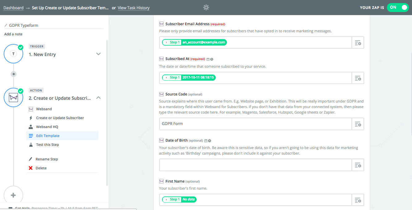 recording consent via zapier subscriber mapping