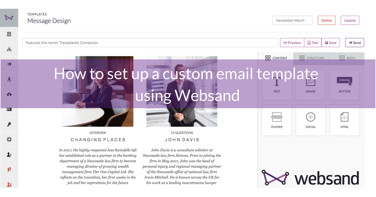 How to set up a custom email template using Websand