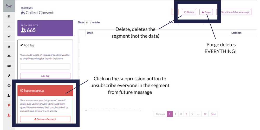 Managing data in Websand segment