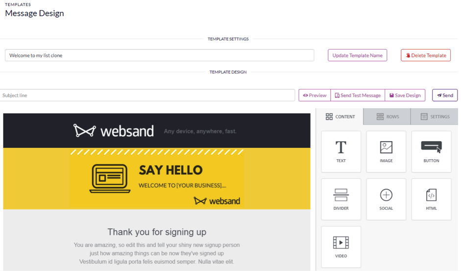 Websand drag and drop editor