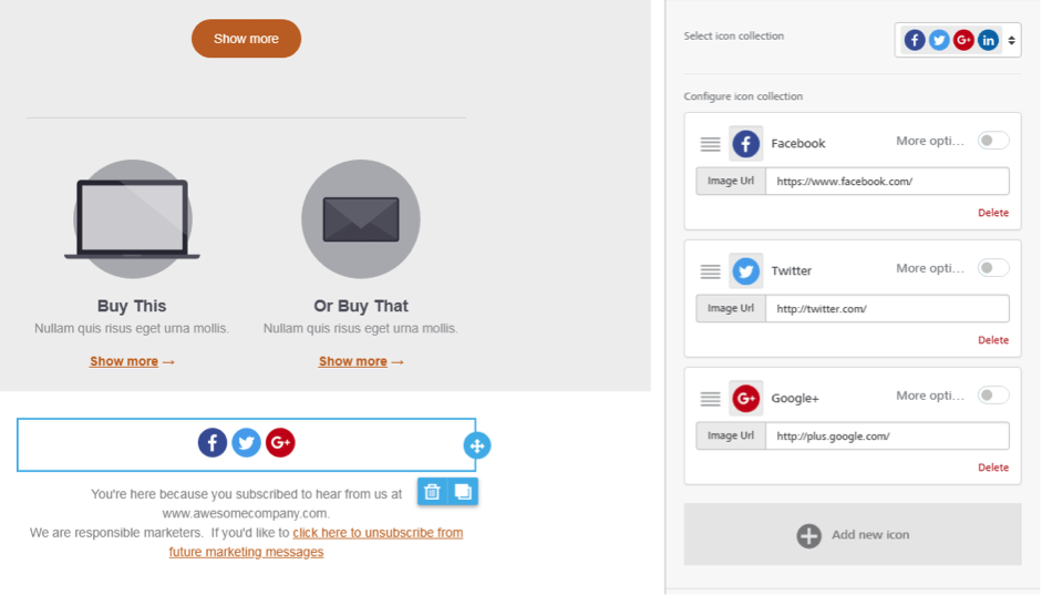 set up your social links in email template