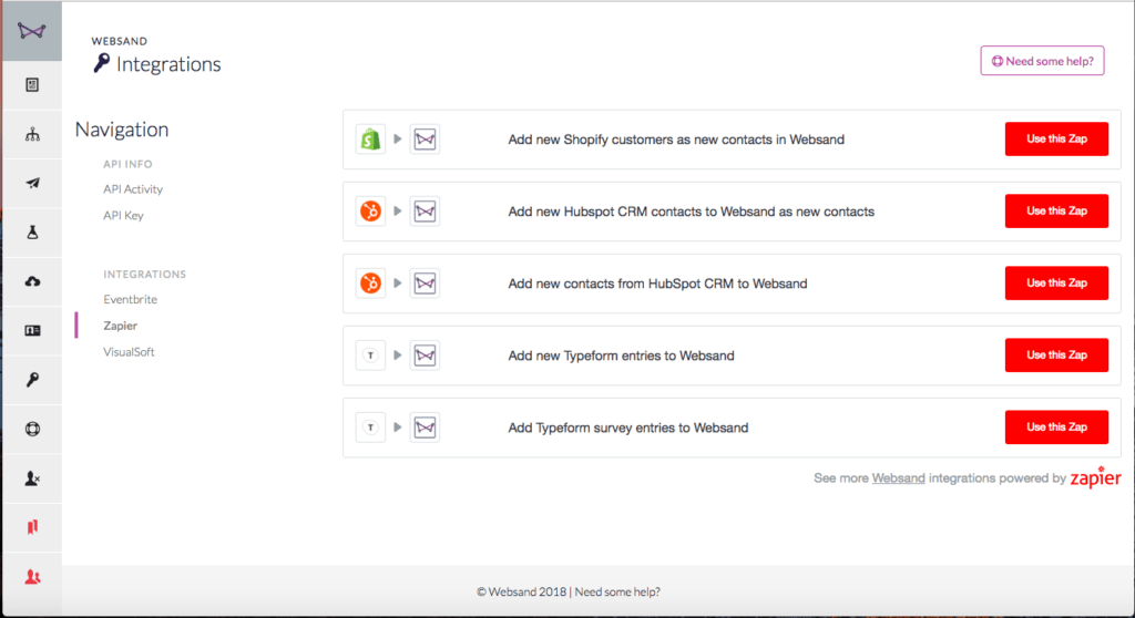 Zapier integration with Websand