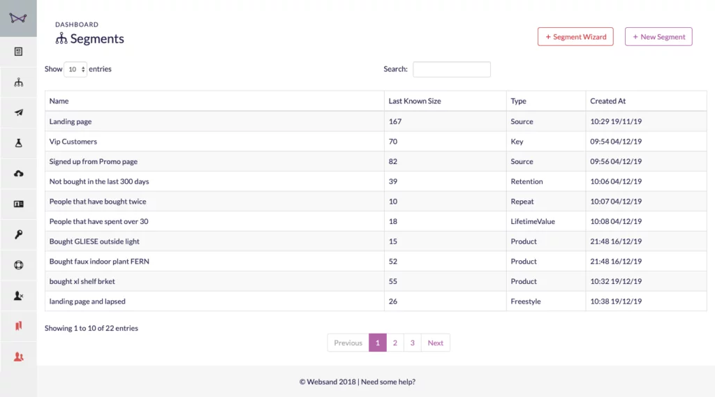 Websand Segmentation - source segmentation | Websand