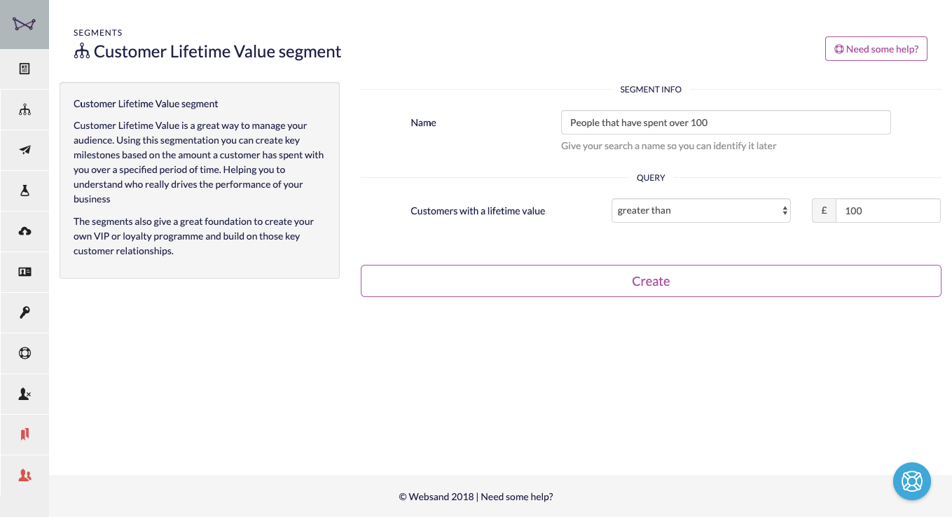 Websand customer lifetime value segment
