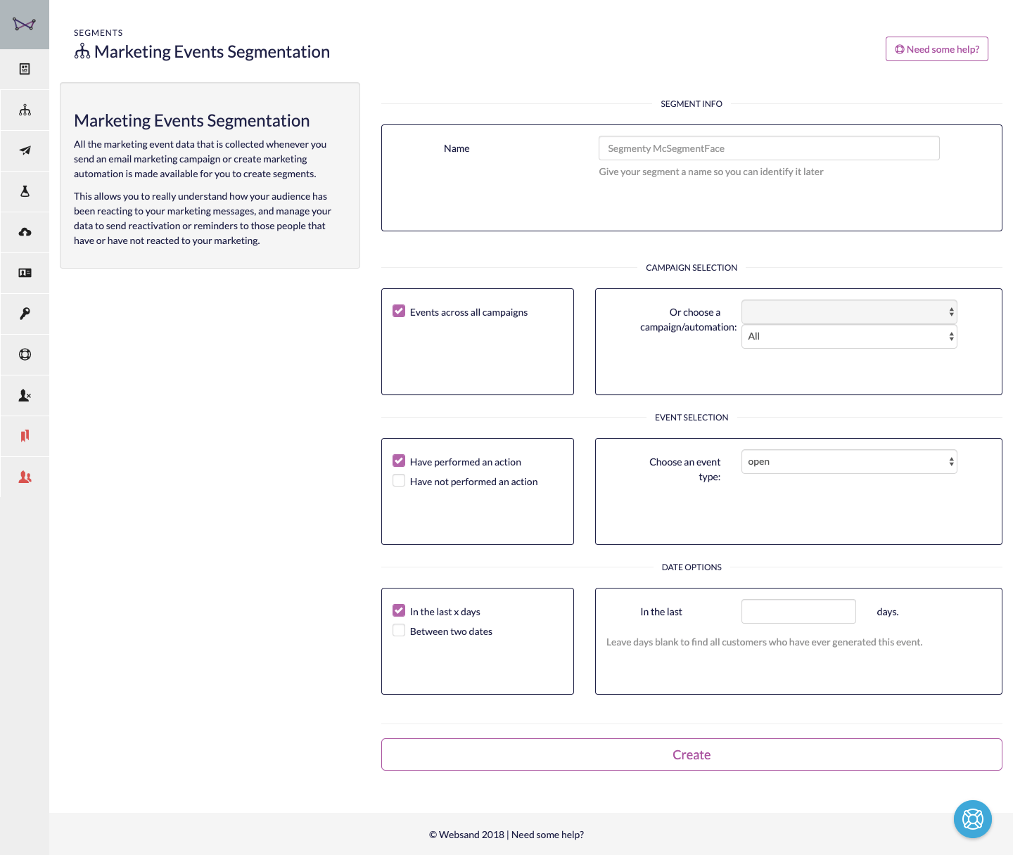 Websand email marketing segment