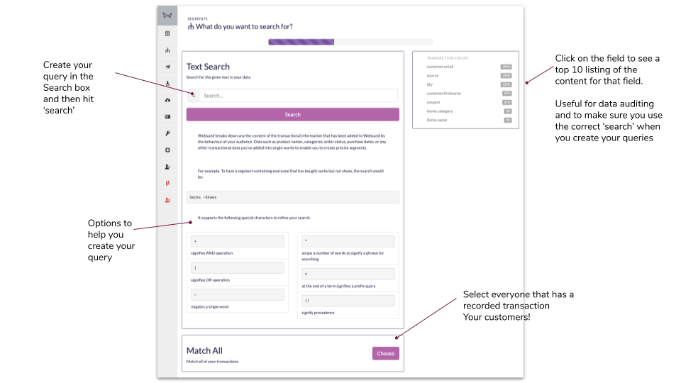 Websand transaction segment wizard