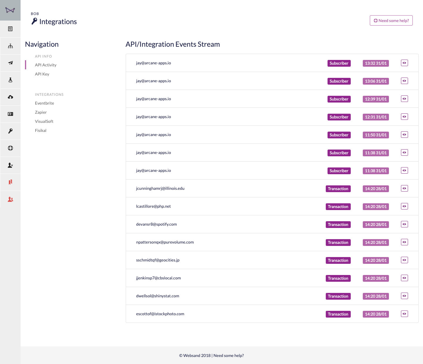websand integrations page