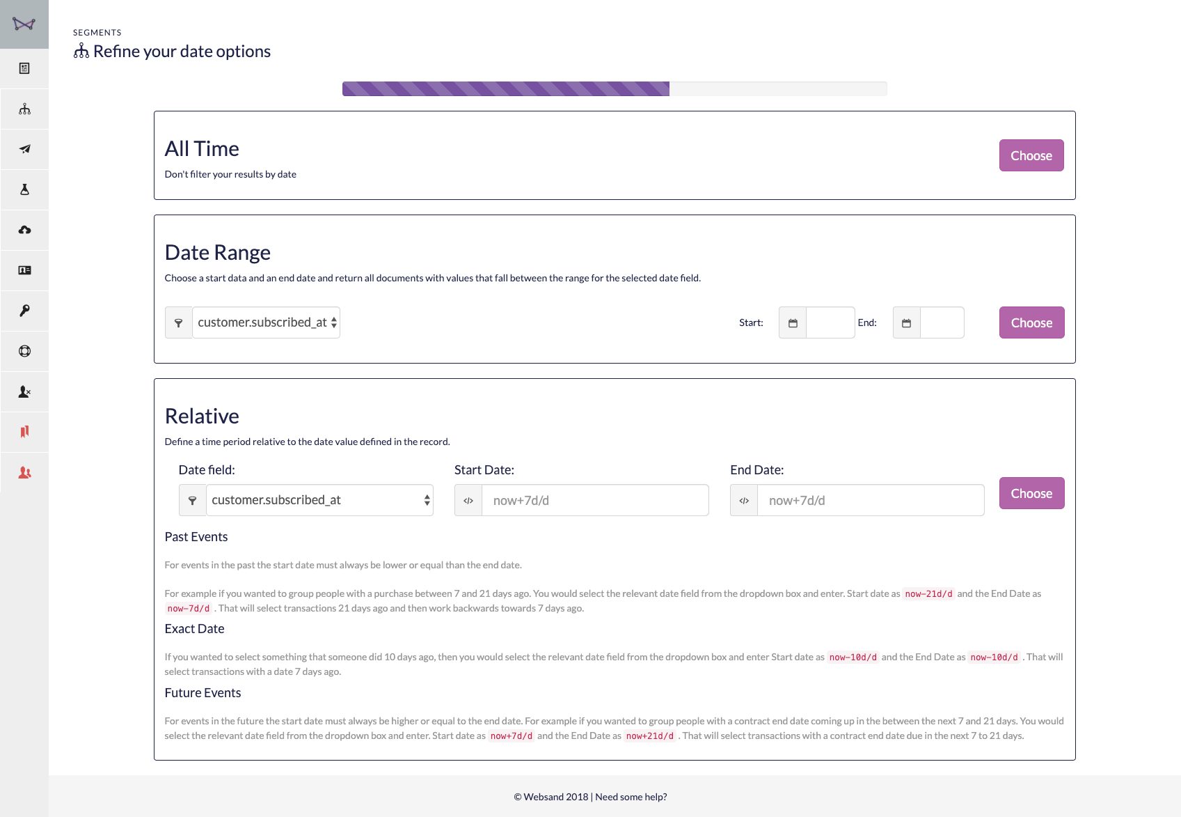 date segmentation websand segment wizard