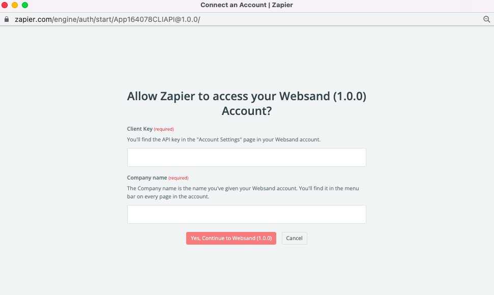 Zapier API connection to Websand