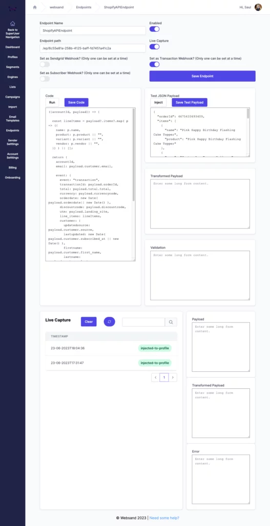 transaction endpoint screenshot