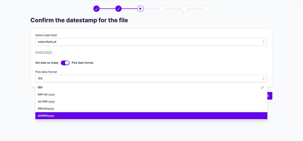 Websand Audience Import Date Format Selection