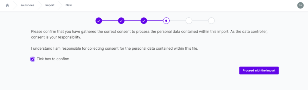 Websand Import GDPR acceptance