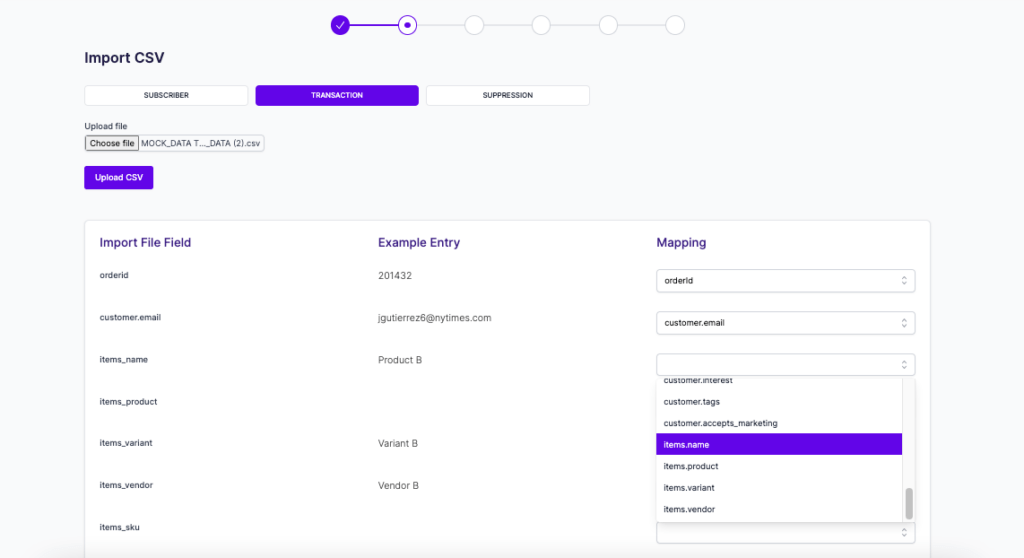 Websand-Transaction-Import-Mapping-Screenshot