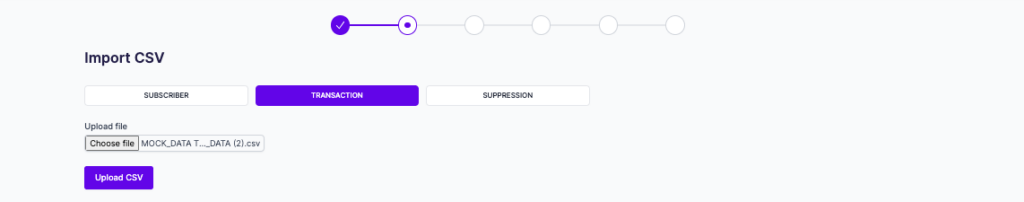 Websand Transaction Import Selection Screenshot