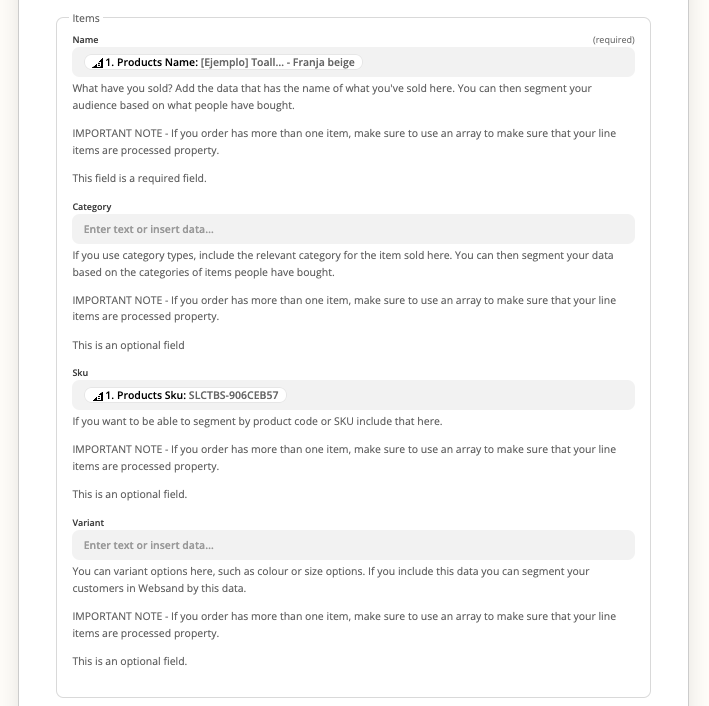 BigCommerce Email Marketing Integration new order line item mapping.