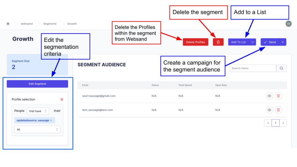 Websand Dynamic Segmentation Page