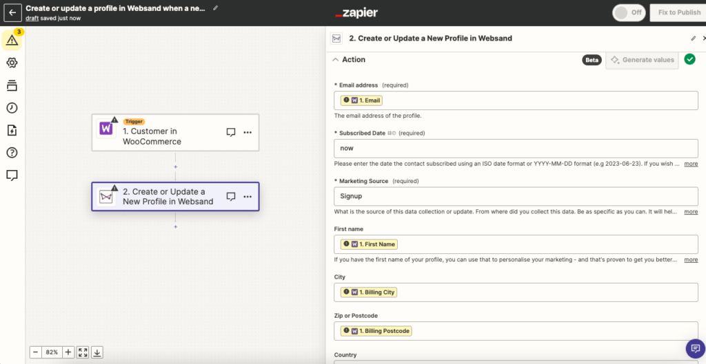 WooCommerce Email Marketing Integration new customer update to Websand