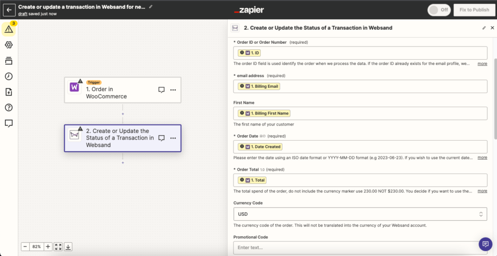 WooCommerce Email Marketing Integration new order to Websand zap