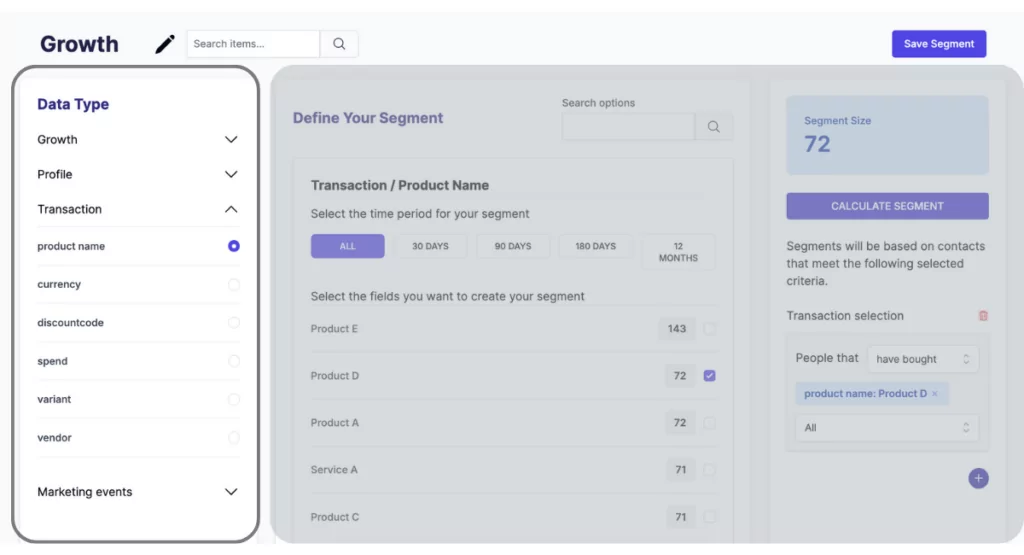 Websand Email Marketing Segmentation  Options