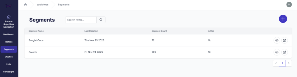 Websand Segmentation List Page